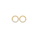 Boucles d'oreilles cercle boules en plaqué or jaune 18 carats pavé en partie d'oxydes de zirconium blancs. Cercle Strass  Adolescent Adulte Femme Fille Indémodable 