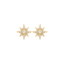 Boucles d'oreilles puces au motif d'étoile en plaqué or jaune 18 carats pavées d'oxydes de zirconium blancs. Etoile Puce Strass  Adolescent Adulte Femme Fille Indémodable Nature 