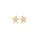 Boucles d'oreilles puces au motif d'étoile de mer en plaqué or jaune 18 carats pavées d'oxydes de zirconium blancs. Etoile Strass  Adolescent Adulte Animaux Eté Femme Fille Nature 
