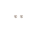 Boucles d'oreilles puces en forme de cœur en argent 925/000 rhodié serties clos de trois oxydes de zirconium blancs. Coeur Puce Strass  Adolescent Adulte Amour Enfant Femme Fille Indémodable 