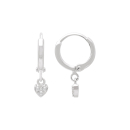 Boucles d'oreilles créoles en argent 925/000 rhodié avec un pendant en forme de cœur pavé d'oxydes de zirconium blancs. Coeur Créoles Pendantes Strass  Adolescent Adulte Amour Femme Fille Indémodable 