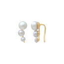Boucles d'oreilles pendantes chemin d'oreille en plaqué or jaune 18 carats surmontées de trois perles d'eau douce. Pendantes Perle  Adolescent Adulte Femme Fille Indémodable 