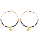 Boucles d'oreilles créoles avec étoiles pendantes en acier doré surmontées de perles de couleur. Créoles Etoile Pendantes Perle  Adolescent Adulte Femme Fille Indémodable Nature 