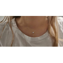 Collier en fil nylon avec fermoir en argent 925 rhodié et tenant un oxyde de zirconium blanc de forme ronde. Carré Solitaire  Adolescent Adulte Femme Fille Indémodable 
