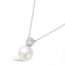 Collier en argent 925/000 rhodié, perle synthétique blanche et oxyde de zirconium serti clos. Perle  Adolescent Adulte Femme Fille Indémodable 