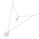 Collier double rangs en argent 925/000 rhodié et pastille et étoiles en oxyde de zirconium. Etoile Multirangs Rond  Adolescent Adulte Femme Fille Indémodable Nature 
