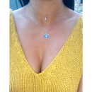 Collier double rangs en argent 925/000 rhodié et pastille et étoiles en oxyde de zirconium. Etoile Multirangs Rond  Adolescent Adulte Femme Fille Indémodable Nature 