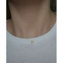 Collier en fil nylon avec pendentif croix en plaqué or 18 carats serti d'oxydes de zirconium. Croix  Adolescent Adulte Femme Fille Indémodable Religion 
