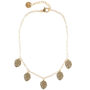 Bracelet chaîne de cheville composé d'une chaîne avec pendants en forme de feuille de philodendron en acier doré.<br/>Fermoir mousqueton avec 3 cm de rallonge.  Cheville Feuille  Adolescent Adulte Femme Fille Indémodable Nature 