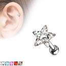 Piercing tragus/cartilage en acier chirurgical 316L et verre. Etoile  Adolescent Adulte Femme Fille Indémodable Nature Symboles 