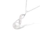 Pendentif en argent 925/000 rhodié, oxyde de zirconium et perle d'eau douce blanche. Infini Perle  Adolescent Adulte Femme Fille Indémodable 