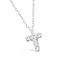 Pendentif de la lettre T en argent 925/000 rhodié et oxydes de zirconium. Lettre Strass  Adolescent Adulte Alphabet Enfant Femme Fille Garçon Homme Indémodable Mixte 