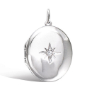 Pendentif porte photo en argent 925/000 rhodié et étoile en oxyde de zirconium. Etoile Ovale  Adolescent Adulte Femme Fille Indémodable Nature 