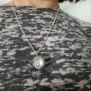 Pendentif porte photo en argent 925/000 rhodié et étoile en oxyde de zirconium. Etoile Ovale  Adolescent Adulte Femme Fille Indémodable Nature 