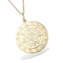 Pendentif disque astrologique en plaqué or. Rond  Adolescent Adulte Astrologie Femme Fille Gravure Indémodable 