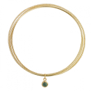 Bracelet triple joncs fermés en plaqué or jaune 18 carats avec un pendant serti d'un cabochon de véritable malachite. Jonc Rond  Adolescent Adulte Femme Fille Indémodable 