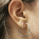 Boucles d'oreilles créoles en argent 925/000 rhodié. Créoles Rond  Adolescent Adulte Femme Fille Indémodable 