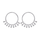 Boucles d'oreilles cercles avec petites boules pendantes en argent 925/000 rhodié. Boule Cercle Pendantes Perle Rond  Adolescent Adulte Femme Fille Indémodable 