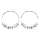 Boucles d'oreilles créoles avec laurier en argent 925/000 rhodié. Créoles Laurier  Adolescent Adulte Femme Fille Indémodable Nature Symboles 