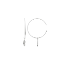Boucles d'oreilles créoles avec plumes pendantes en argent 925/000 rhodié. Créoles Pendantes Plume  Adolescent Adulte Femme Fille Indémodable Nature 