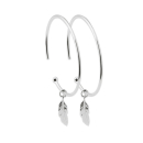 Boucles d'oreilles créoles avec plumes pendantes en argent 925/000 rhodié. Créoles Pendantes Plume  Adolescent Adulte Femme Fille Indémodable Nature 