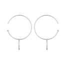 Boucles d'oreilles créoles avec plumes pendantes en argent 925/000 rhodié. Créoles Pendantes Plume  Adolescent Adulte Femme Fille Indémodable Nature 