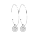 Boucles d'oreilles créoles avec pastilles en argent 925/000 rhodié. Créoles Pendantes Rond  Adolescent Adulte Femme Fille Indémodable 