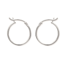 Boucles d'oreilles créoles en argent 925/000 rhodié.<br/>Fil rond. Créoles Rond  Adolescent Adulte Femme Fille Indémodable 