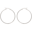 Boucles d'oreilles créoles en argent 925/000 rhodié.<br/>Fil rond. Créoles Rond  Adolescent Adulte Femme Fille Indémodable 