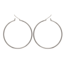 Boucles d'oreilles créoles en argent 925/000 rhodié.<br/>Fil rond. Créoles Rond  Adolescent Adulte Femme Fille Indémodable 