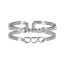 Bague double ligne avec signe infini en acier argenté et deux cristaux sertis clos en verre. Infini  Adolescent Adulte Femme Fille Indémodable Symboles 