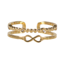 Bague double ligne avec signe infini en acier doré et deux cristaux sertis clos en verre. Infini  Adolescent Adulte Femme Fille Indémodable Symboles 