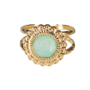 Bague en forme de fleur en acier doré surmontée d'une véritable pierre d'amazonite.<br/>Taille ajustable. Rond  Adolescent Adulte Femme Fille Fleurs Indémodable Nature 