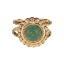 Bague en forme de fleur en acier doré surmontée d'une véritable pierre de jade d'Afrique.<br/>Taille ajustable. Rond  Adolescent Adulte Femme Fille Fleurs Indémodable Nature 