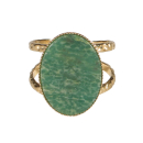 Bague de forme ovale en acier doré surmontée d'une véritable pierre de jade d'Afrique.<br/>Taille ajustable. Ovale  Adolescent Adulte Femme Fille Indémodable 