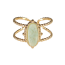 Bague en acier doré surmontée d'une véritable d'amazonite.<br/>Taille ajustable. Ovale  Adolescent Adulte Femme Fille Indémodable 