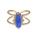 Bague en acier doré surmontée d'une véritable pierre de lapis lazuli.<br/>Taille ajustable. Ovale  Adolescent Adulte Femme Fille Indémodable 