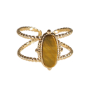 Bague en acier doré surmontée d'une véritable pierre d'œil de tigre.<br/>Taille ajustable. Ovale  Adolescent Adulte Femme Fille Indémodable 