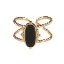 Bague en acier doré surmontée d'une véritable pierre d'agate.<br/>Taille ajustable. Ovale  Adolescent Adulte Femme Fille Indémodable 