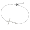 Bracelet croix en argent 925/000 rhodié réhaussé d'un oxyde de zirconium rond serti. Croix  Adolescent Adulte Femme Fille Indémodable Religion 