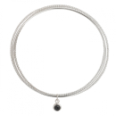 Bracelet triple joncs fermés en argent 925/000 rhodié avec un pendant serti d'un cabochon de couleur noire. Jonc Rond  Adolescent Adulte Femme Fille Indémodable 