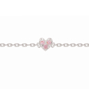 Bracelet composé d'une chaîne en argent 925/000 rhodié et d'un cœur serti d'oxydes de zirconium roses.<br/>Fermoir anneau ressort avec anneaux de rappel à 13 et 15 cm. Coeur Strass  Adolescent Amour Enfant Femme Fille Indémodable 