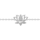 Bracelet composé d'une chaîne en argent 925/000 rhodié et d'une fleur de lotus pavée en partie d'oxydes de zirconium blancs.<br/>Fermoir anneau de ressort avec anneaux de rappel à 15,5 et 17,5 cm. Feuille Strass  Adolescent Adulte Femme Fille Fleurs Indémodable Nature 
