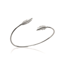 Bracelet jonc rigide plume en argent 925/000 rhodié et oxyde de zirconium.  Jonc Plume Rigide  Adolescent Adulte Femme Fille Indémodable 