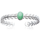 Bracelet jonc branche de laurier en argent 925/000 rhodié et aventurine. Jonc Laurier Ovale Rigide  Adolescent Adulte Femme Fille Indémodable Nature Symboles 