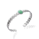 Bracelet jonc branche de laurier en argent 925/000 rhodié et aventurine. Jonc Laurier Ovale Rigide  Adolescent Adulte Femme Fille Indémodable Nature Symboles 