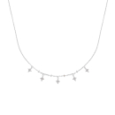 Collier en argent 925/000 rhodié avec étoiles et pampilles en forme d'étoiles pavées d'oxydes de zirconium blancs.<br/>Fermoir mousqueton avec anneaux de rappel à 40, 42 et 45 cm. Etoile Strass  Adolescent Adulte Femme Fille Indémodable Nature 