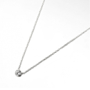 Collier en argent 925/000 rhodié avec un oxyde de zirconium rond blanc serti clos. Rond  Adolescent Adulte Femme Fille Indémodable 