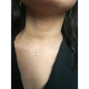 Collier en argent 925/000 rhodié avec un oxyde de zirconium rond blanc serti clos. Rond  Adolescent Adulte Femme Fille Indémodable 