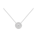 Collier composé d'une chaîne en argent 925/000 rhodié et d'un pendentif rond avec motifs de rayons surmontée d'un oxyde de zirconium blanc.<br/>Fermoir anneau de ressort avec 4 cm de rallonge. Rond Strass  Adolescent Adulte Femme Fille Indémodable 